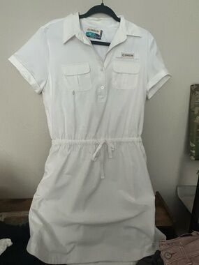 Magellan Outdoors White Short Sleeve Drawstring Shirt Dress Womens Size Large